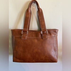 Emporia Brown Sue Tote with Contrast White Stitching Detail